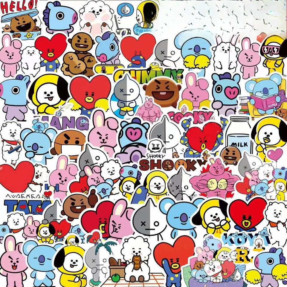 Evoker Cosplay Prop - Stiker Kawaii BT21 Koper Laptop Mobil